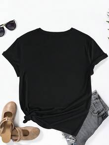 Women's Oversized T-Shirt With "Blessed To Be Called Mom & Grandma" Print - Short Sleeve Blouse With Chinese And English Print, Round Neck, Loose Fit For Casual Outfits, Ideal As A Gift For Mom And Grandma - 黑色 - 查看 4