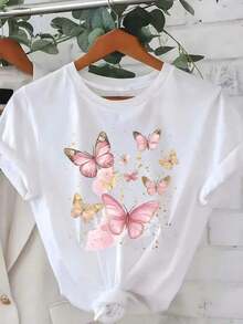 Women's 100% Cotton T-Shirts 2026 Women's Pure Cotton T-Shirt With Geometric Print, Round Neck And Short Sleeves - Soft, Breathable, Casual, Ideal For Summer Parties, Machine Washable, Comfortable Fit, Suitable For Daily Wear And Party Outfits, Wrinkle-Free Cotton T-Shirt For Hen Party - White - View 1