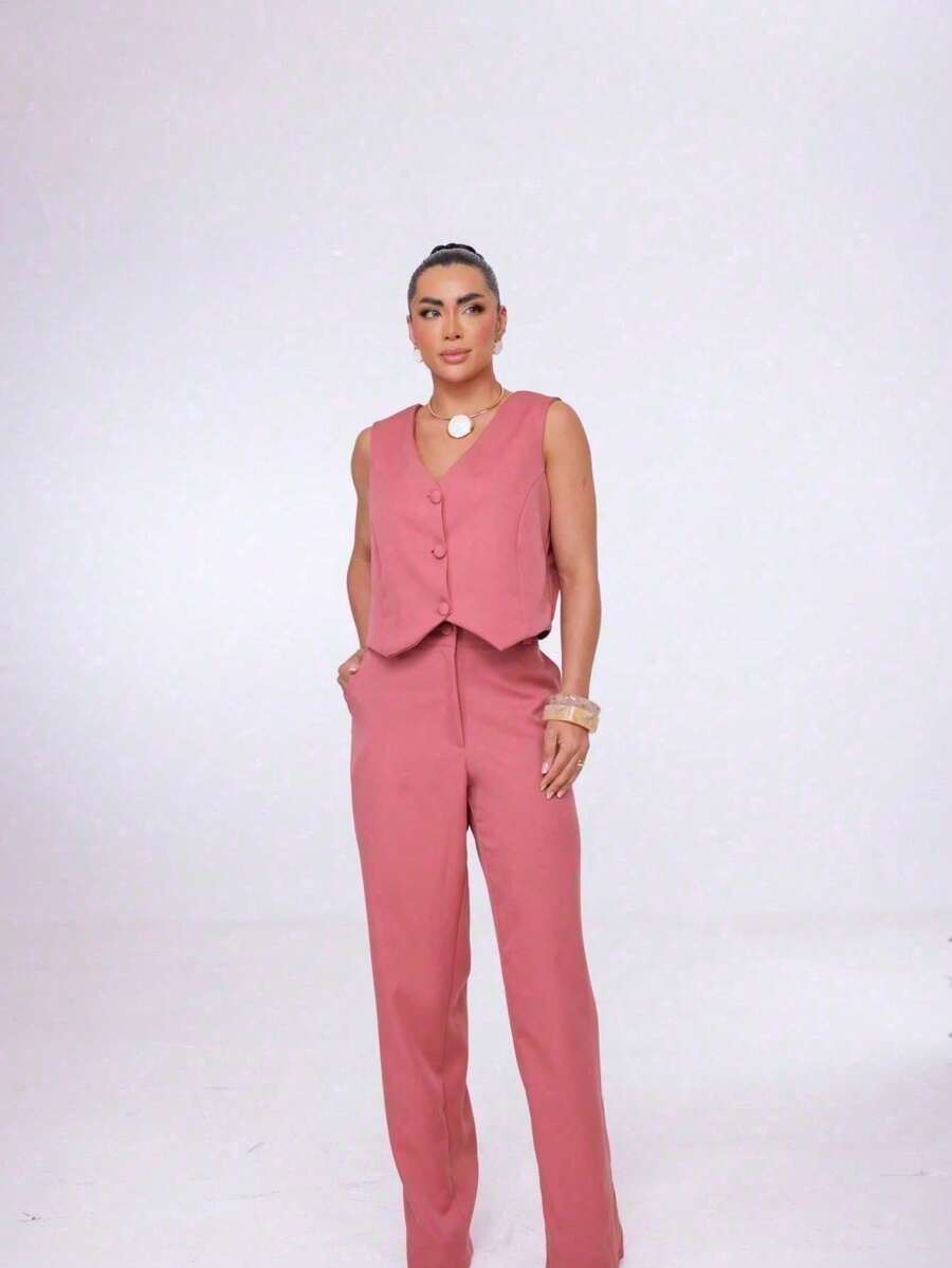 Wide-Leg Pants By Alntaria Risco Calca111114 - Watermelon Pink - View 1