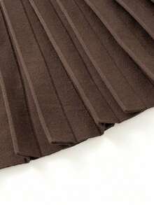 Falda corta plisada de punto de unicolor casual para mujer, adecuada para vacaciones, citas nocturnas, otoño/invierno y primavera - Marrón Mocha - Ver 7