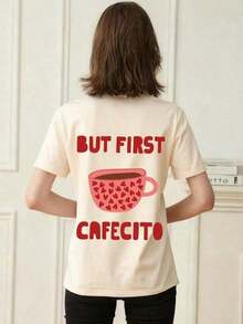 3Pcs Camiseta de manga corta y cuello redondo de verano, estampado de corazón rosa y taza de café, con texto en inglés, corte holgado casual, adecuada para verano, playa, calle, diario, trabajo, de oficina, salida, festival, festival deúsica, San Valentín,-Soft Fabric - Blanco - Ver 8