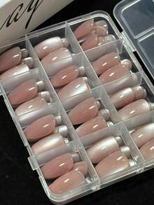 144片/盒 中號方形貓眼亮片裸粉色貓眼穿戴式美甲貼片 夏季女性美甲貼紙 - 淺粉色 - 查看 8