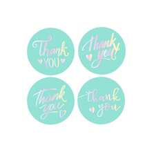 500pcs/Roll Holographic "Thank You" Stickers, Green Foil, Blue Foil Sealing Stickers For Handmade/Party Boxes/Cake, 1 Inch Adhesive Labels Suitable For Convenience Stores, Supermarkets, Bakeries, Milk Tea Shops, Coffee Shops - Cartoon - View 5