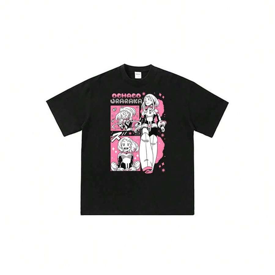 Camiseta unisex con estampado de dibujos animados de anime de My Heros Academias, estilo urbano y casual de verano. - Negro - Ver 1