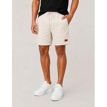 Kit 3 Premium Linen Shorts Bermuda Mauricinho Men's Casual Basic Comfortable Leather Label Detail - 淺藍色 - 查看 4