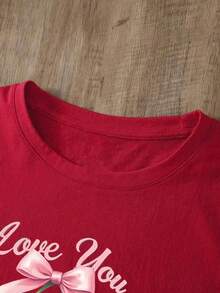 White T-Shirt With Cherries "Love You Cherry Much" Casual Short-Sleeved T-Shirt Cherry Print T-Shirt Cherry Graphic Design With Romantic Phrase Youthful / Sweet / Feminine Style - YH303-紅色 - 查看 4