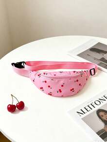 1 chiếc túi đeo hông/đeo chéo bằng nylon nhẹ, họa tiết quả anh đào, có khóa kéo, dễ thương, thích hợp sử dụng hàng ngày. - A - Xem 9