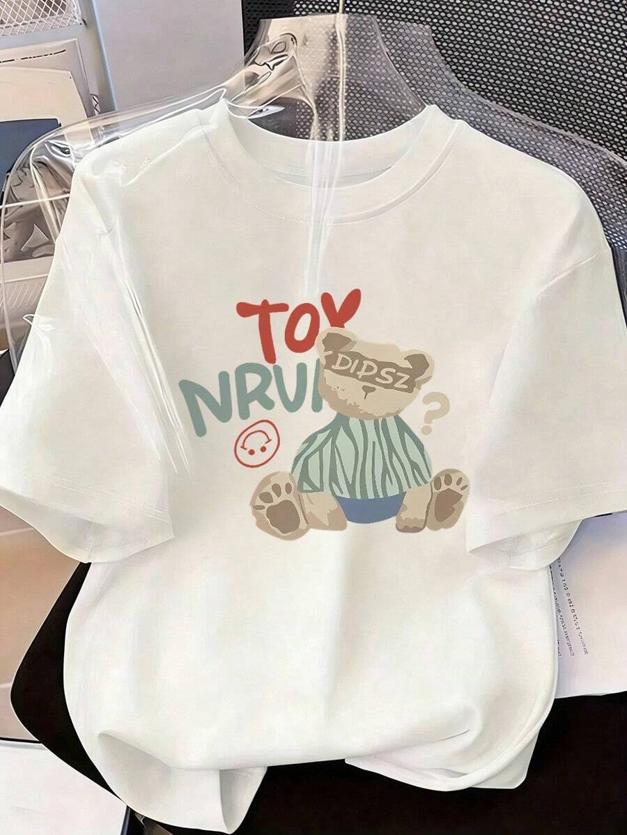 Cute And Youthful Short-Sleeve T-Shirt, A Short-Sleeve T-Shirt For Spring And Summer 2026, Made In Mexico, 180 Grams. Cartoon Print, Couple Design, Suitable For Indoor Or Outdoor Wear. Crew Neck, Unisex, Ideal For The Office And Leisure. One-Pack. - WH-P631577SLNDXZGY424 - 查看 1