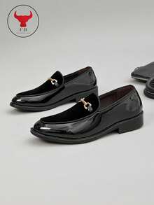 GEDOUGONGNIU Giày lười nam bằng da bóng và da lộn giả với khóa vàng, giày da công sở kiểu dáng slip-on phù hợp cho đám cưới, tiệc tùng và các dịp trang trọng, giày công sở thời trang, dáng ôm, nên chọn lớn hơn nửa size để thoải mái hơn. - màu đen - Xem 3