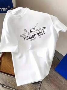 Men's Plus Size T-Shirts, 100% Cotton, With Fishing Buoy Print, Short Sleeve, Crew Neck, Modern Casual Style With A Fishing Theme. Comfortable Short Sleeve T-Shirt For Summer. - 白色 - 查看 12