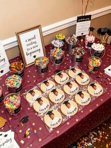 1-50pcs Customized Graduation Face Stickers, Personalized Sticker Labels For Cups And Cookies, Vinyl Decal Party Favors - Multicolor - View 5
