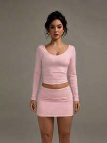 XLLAIS Falda Mini Blanca de Cintura Baja Plegable de 2 Capas, Estilo Elegante Y2K, Colección Casual y Linda, Adecuada para Vacaciones, Otoño/Invierno, Halloween y Navidad. - Rosa Pálido - Ver 3