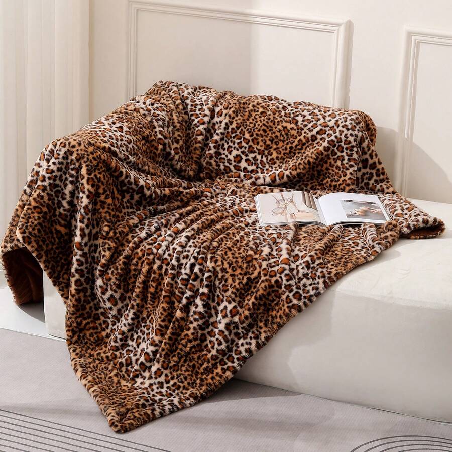 1pc Leopard Print Faux Fur Blanket, Cozy Double-Layer Plush Throw Blanket For Home, Ins Style, Suitable For Living Room, Bedroom, Sofa Decor, Great Gift For Family - Two-tone Leopard Print - View 1