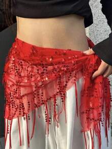 1件女款三角肚舞服裝，附亮片流蘇裙腰帶，適用於舞蹈表演、嘉年華、派對、夜店、海灘、異國風情裝飾、波希米亞、復古風格 - 彩色 - 查看 21