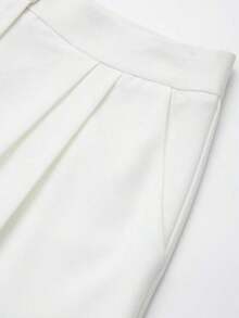 Pantalones cortos casuales de verano de unicolor con volantes y encaje - Blanco - Ver 3