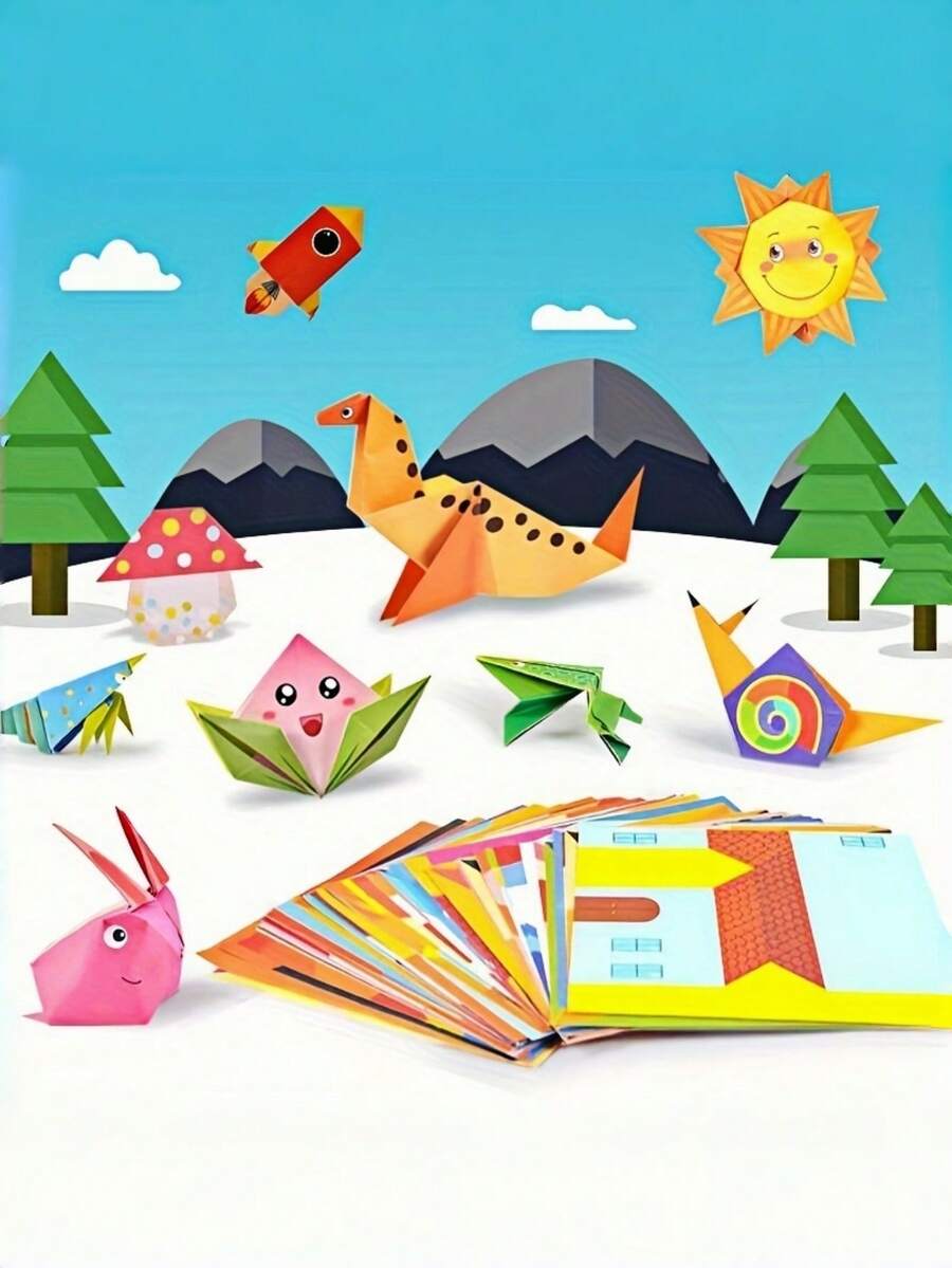1套動物摺紙手工套裝，3D DIY 紙摺套組含54張摺紙與說明書，學生手工學習藝術繪畫用品，初學者手工藝訓練，美術用品，文具用品，學校用品