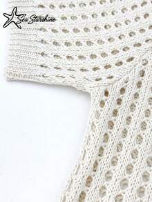 Women's Starfish Hollow-Out Knitted Dress, Casual Beach Vacation Style, Perfect For Summer Beach Looks - Apricot - View 9