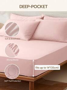 Ga trải giường trơn HONEYMOON 1 chiếc, chất liệu 100% polyester, nhẹ như mây, phù hợp với nệm có độ sâu 14 inch, mềm mại và thoáng khí, không co rút - Kích thước T F Q K cho gia đình và ký túc xá, đạt chứng nhận Oeko-Tex, màu hồng nhạt. - Màu Hồng baby - Xem 4