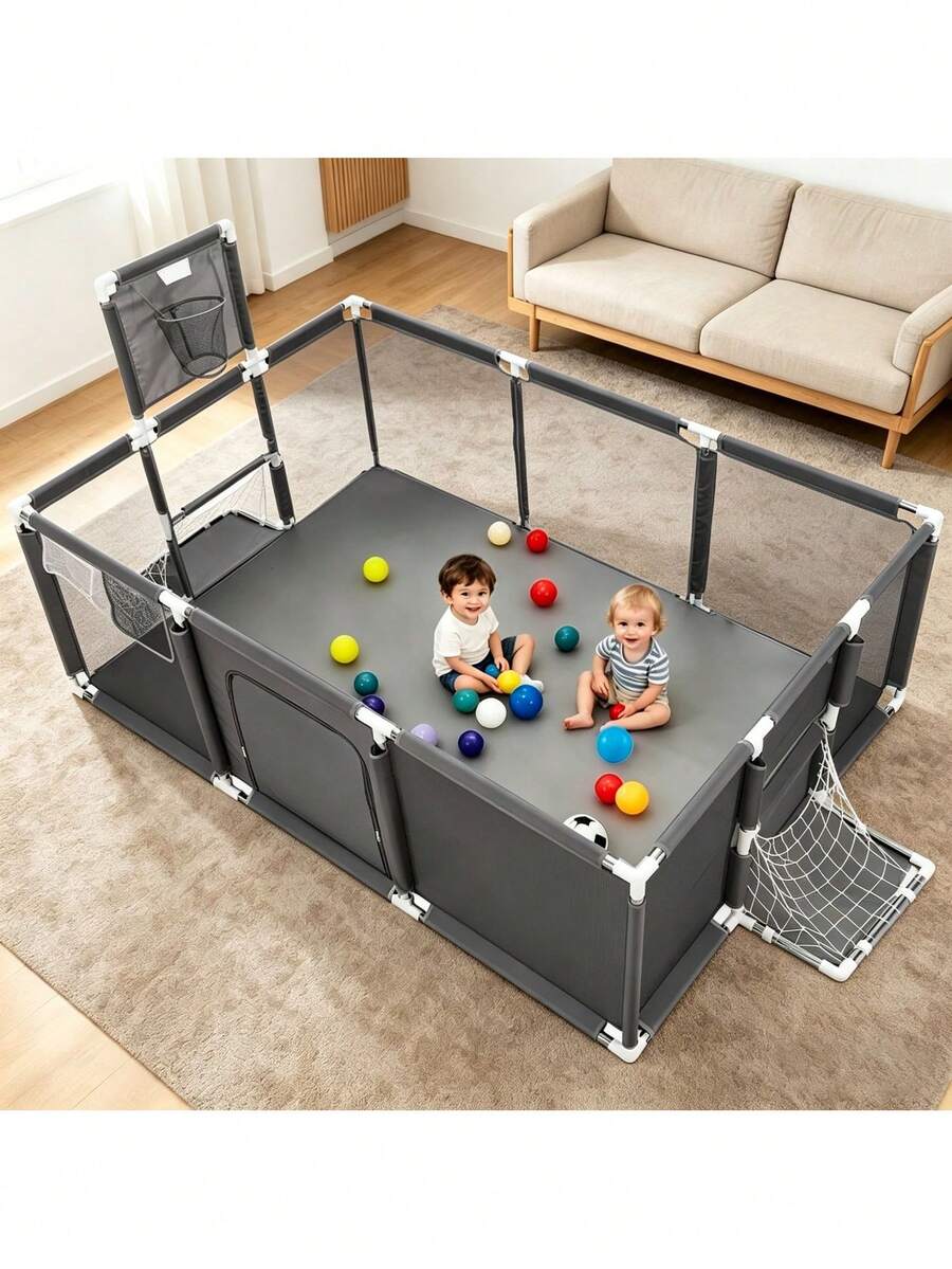 Baby Playpen, Spacious Playpen For Children, Easy To Assemble And Clean - Dark Grey - View 1