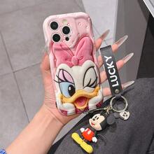 Disney Mickey Mouse Clubhouse Phone Case : 3D Fluffy Pattern Border Protector Phone Soft Phone Case With A Free Cute Mickey Bracelet Chain Lanyard, Mickey, Minnie, Goofy, Donald Duck, Daisy Duck, Pluto, For Apple 17 Promax 17 Pro 16 15 14 13 12 11 Pro Max XS Max X XR Soft Cover Summer Phone Case - 白色 - 查看 1