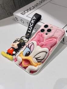 Disney Mickey Mouse Clubhouse Phone Case : 3D Fluffy Pattern Border Protector Phone Soft Phone Case With A Free Cute Mickey Bracelet Chain Lanyard, Mickey, Minnie, Goofy, Donald Duck, Daisy Duck, Pluto, For Apple 17 Promax 17 Pro 16 15 14 13 12 11 Pro Max XS Max X XR Soft Cover Summer Phone Case - 白色 - 查看 7