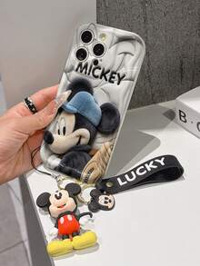 Disney Mickey Mouse Clubhouse Phone Case : 3D Fluffy Pattern Border Protector Phone Soft Phone Case With A Free Cute Mickey Bracelet Chain Lanyard, Mickey, Minnie, Goofy, Donald Duck, Daisy Duck, Pluto, For Apple 17 Promax 17 Pro 16 15 14 13 12 11 Pro Max XS Max X XR Soft Cover Summer Phone Case - 白色 - 查看 4