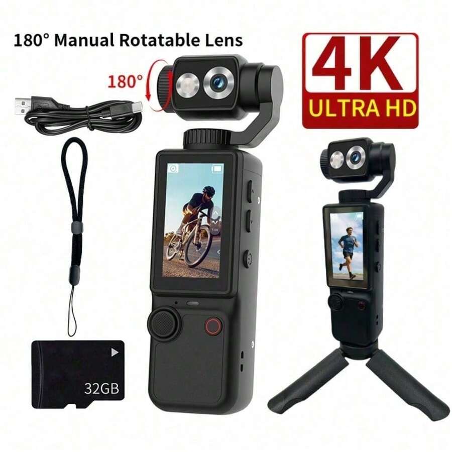 Action Camera With 180° Rotating Lens, Supports Auto Focus. Portable Design Suitable For Outdoor Vlog, Lightweight And Flexible Body, Super Convenient For Recording Life.