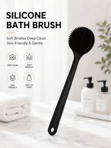 1pc Body Brush, Silicone Exfoliating Brush For Bathing And Shower Accessories - Black - View 2