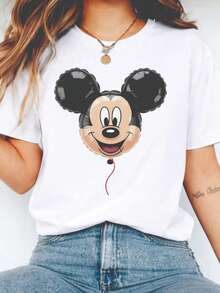 Mickey Mouse Balloon, Disney Inspired Tee For Adults & Kids Disney Oversized T-Shirt - trắng - Xem 1