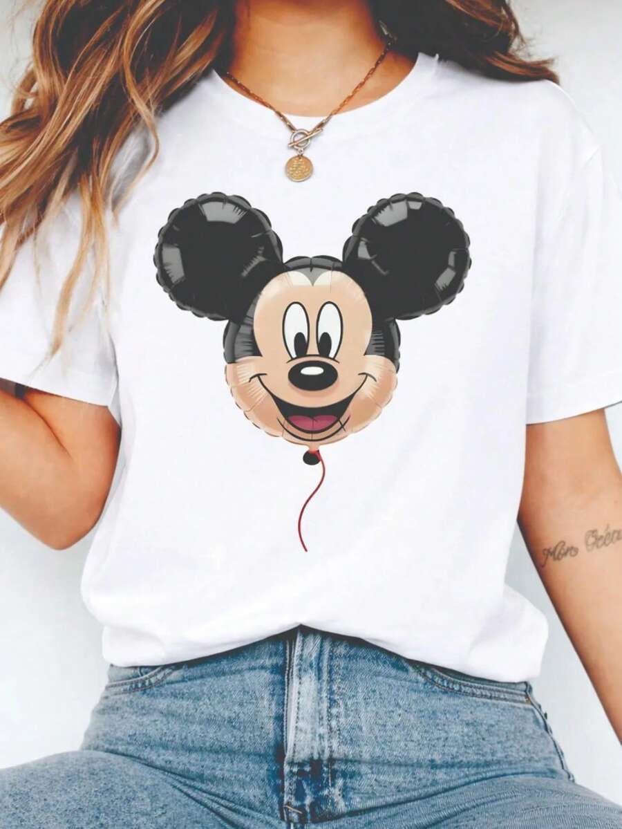 Mickey Mouse Balloon, Disney Inspired Tee For Adults & Kids Disney Oversized T-Shirt - trắng - Xem 1