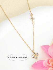 1 chiếc mặt dây chuyền hình cỏ bốn lá tối giản thanh lịch, đính đá lấp lánh, đa năng và sang trọng, hoàn hảo cho cô dâu và trang sức đeo hàng ngày. - Vàng - Xem 2