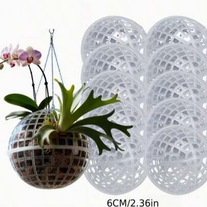 10 piezas Maceta de plástico moderna para exteriores, soporte para plantas, contenedor de cultivo, maceta, herramienta de jardinería, maceta para decoración de balcón, diseñada para colgar, adecuada para orquídeas y helechos espinosos. Con agujeros de drenaje, soporte para plantas, gestión efectiva de la humedad, adecuada como artículos de regalo de jardinería o decoración del jardín del hogar.