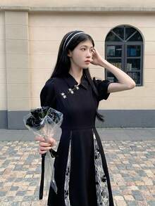 Women Midi Dresses - Black - View 2