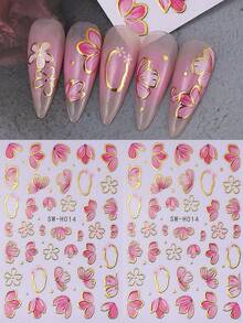 2pcs Pink Petal 3D Nail Stickers, Elegant Floral Gold Trim Geometric Pattern Nail Art Decals, Suitable For Acrylic Nails DIY, Spring Nail Decoration Accessories - Multicolor - View 11