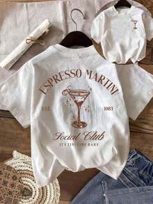 1 Piece Fashion Casual T-Shirt For Men And Women With Front And Back ESPRESSO MARTINI Print, Short Sleeve Crew Neck T-Shirt For Women, Ideal For Spring, Summer And Autumn, Short Sleeve Top For Women. Versatile, Easy To Match, Suitable For Daily Wear, Urban Style, Vacation Wear, Weekend Wear. - 白色 - 查看 4