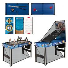 GOFLAME 10-In-1 Multi-Game Table For Home Game Room Friends & Family Combo Game Table Set With Table Tennis Basketball Football Hockey Archery Shooting Darts & Pinball Game - Blue - View 1