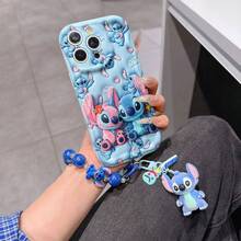 Disney Has Authorized, Phone Case - Chain Set, The Stitch Lilo & Stitch 3D Phone Case Plus A Silicone 3D Stitch Bracelet With Metallic Ring Removable Bracelet, Stitch And Angel Pattern, Compatible With Iphone17/16/15/14/13/12/11/XS/XR/X Plus Pro Max, A Stylish Cartoon Phone Case, The Perfect Gift Choice, Phone Protection, Durable Phone Cover, Great Gift For Friends And Family. - 白色 - 查看 6