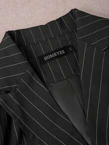 Conjunto de traje a rayas, chaqueta de traje casual de doble botonadura y pantalones de corte slim, estilo versátil adecuado para diversas ocasiones, negocios y vacaciones en primavera blanca - Negro - Ver 3