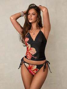 Conjunto de bikini a cuadros de cereza dulce - Negro 3 - Ver 4