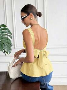Camisa casual sin espalda y sin mangas con estampado floral para mujer en verano - Amarillo claro - Ver 4