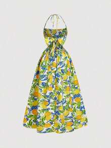 Vestido de verano con estampado floral elegante y lazo en la cintura para mujer - Multicolor - Ver 2