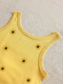 4 piezas Camiseta de mujer con cuello redondo bordada con pimiento picante y limón - Mostaza Amarilla 2 - Ver 4
