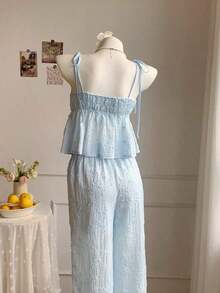 Conjunto de 2 piezas de camiseta de tirantes y pantalones con estampado de lunares, estilo casual de primavera para mujer. Conjunto de 2 piezas de lunares lindo para verano. Conjunto de 2 piezas de lunares para Halloween. - Azul 2 - Ver 2