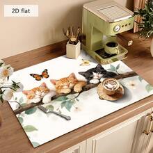 1pc Cute Cat & Butterfly Pattern Absorbent Drying Mat, Suitable For Dining Table And Cafe, Soft Natural Style Enhances Warmth, Multi-Purpose Drainage Mat, Home Gift, Desktop Decor - XYLSD-324 - View 4