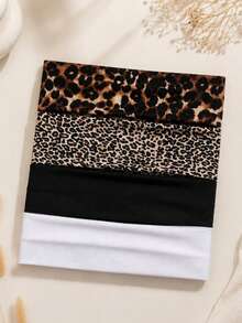 4pcs Solid Color, Leopard Print, Fabric Elastic Headbands, Sporty Leopard Print Headwraps, Yoga Headbands, Hair Ties, Sweatbands, Versatile Hair Accessories For Women & Girls, Summer Headbands, Beach Headwraps - Multicolor - View 2