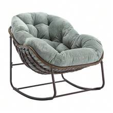 Mecedora de ratán para exteriores, asiento columpio tapizado con respaldo para entrada principal, sala de estar, patio, jardín. - Verde - Ver 1