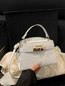 Mini Fashionable Solid Color Flap PU Handbag - Beige - View 5