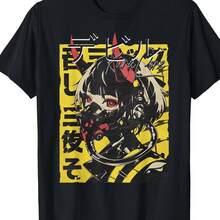 Black T-Shirt With Anime Graphics Inspired By Cyberpunk Punk Style For Men And Women, Summer Casual Clothing - 黑色 - 查看 6