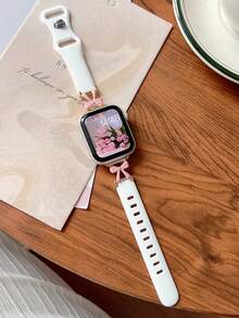 1件女款粉色蝴蝶結金屬拼接白色矽膠錶帶，適用於Apple Watch 38/40/41/42/44/45/46/49mm，相容 S10/11/9/8/7/6/5/4/3/2/1/SE系列，適合休閒風格、日常裝飾、禮物 - 彩色 - 查看 6