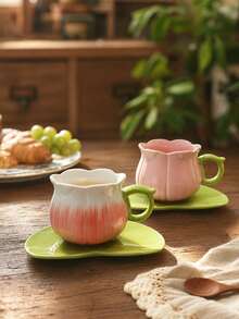 1 Set Delicate Gradient Lily Of The Valley Ceramic Coffee Cup & Saucer, Afternoon Tea - Multicolor - View 6